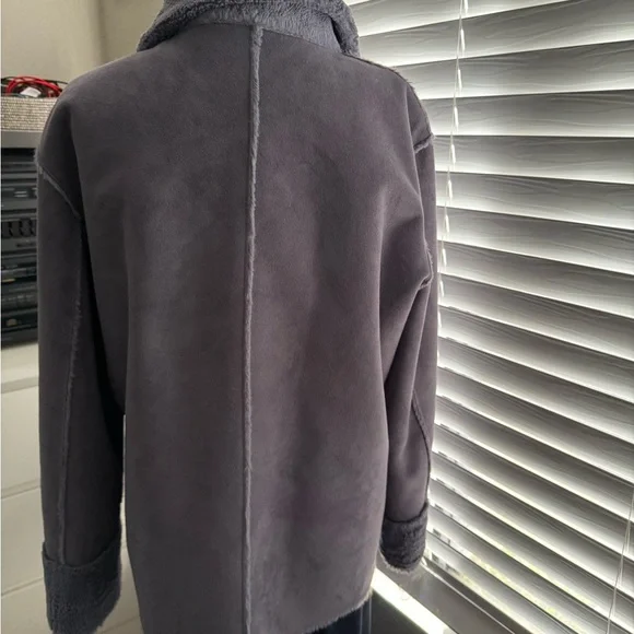 Women's Blue Shearling Jacket - Picture 2 of 7